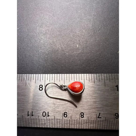Red sponge coral sterling silver teardrop earrings - Picture 6 of 11